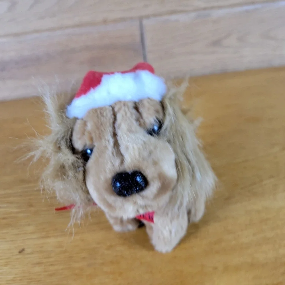 Vtg 1987 Isotoner Cocker Spaniel Christmas Plush Puppy Dog Santa Hat Toy 6